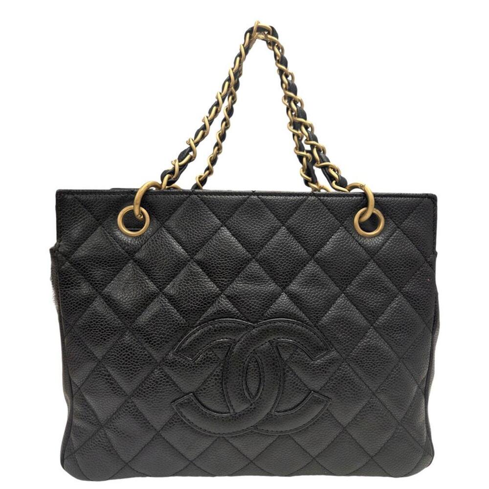 CHANEL Petite Timeless Tote Bag, Caviar Leather, Black, Chain Shoulder Coco M...